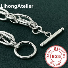 Classic 925 Sterling Silver Double Link Bracelet | Fine Jewelry Gift for Women and Men close-up view