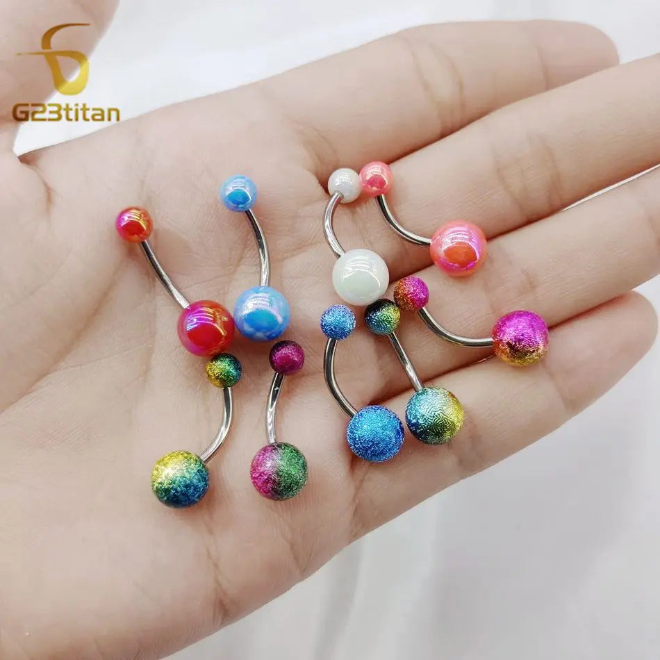 Fashion Titanium Steel Barbell Belly Button Rings 6-16mm Colorful Acrylic Ball Piercing Body Hypoall