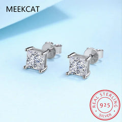 Princess Cut 1.2/2CT Moissanite Stud Earrings for Women Men VVS Simulated Diamond Ear St detail view