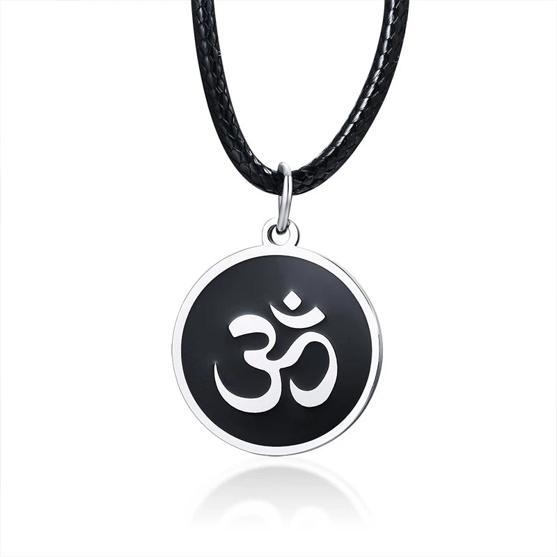 Men's OM Necklace | Round Ohm Pendant Adjustable Yoga Spiritual Jewelry