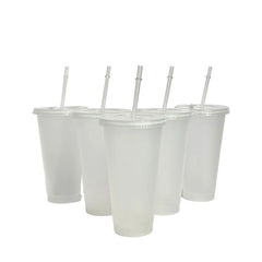 710ml White Straw Mug With Lid Color Changing Coffee Mug Reusable Cup Plastic Matte Fi close-up view