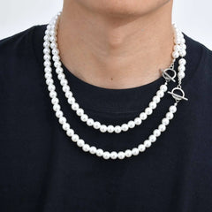 8mm Pearl Necklace for Men Women,White Imitation Pearl Beaded Collar,Casual Jewelry Gift