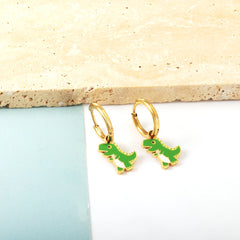 LUXUSTEEL Golden Animal style Women's Hoop Earrings Stainless Steel Earring Panda Dino close-up view