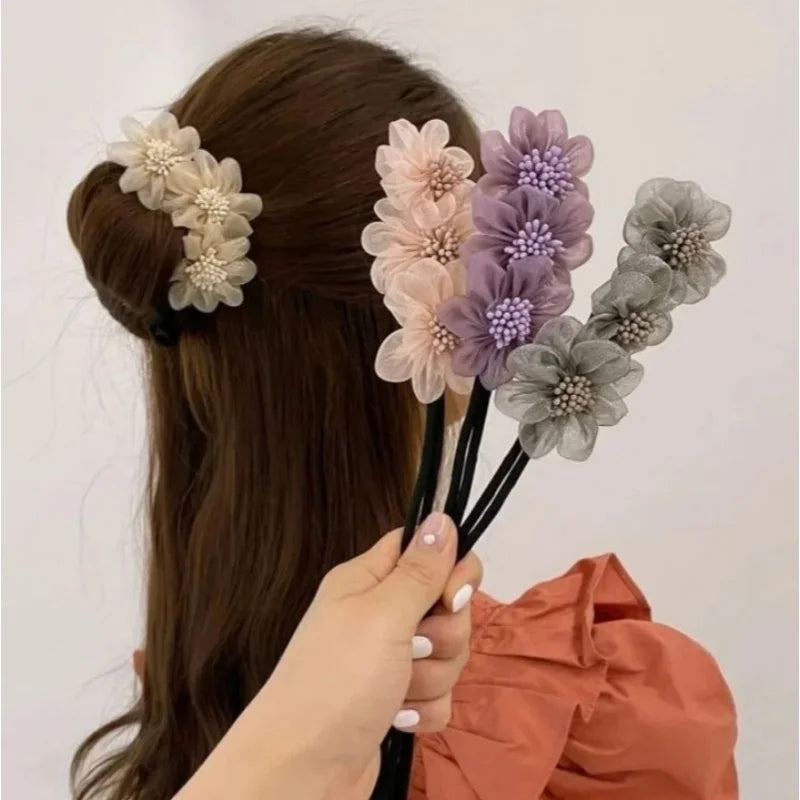 Elegant Shell Pearl Lazy Hair Curler Bow Barrettes Braided Hair Artifact Vintage Women Flower DIY Ha