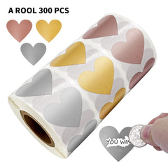 300 Pcs 1 Inch Heart Scratch Off Stickers | Lottery Ticket and DIY Game Labels close-up view