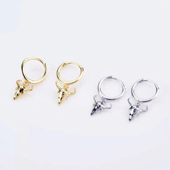 CIAXY Retro Cow Head Earrings for Women Men | 14K Gold Plated Animal Drop Earrings detail view