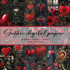 12pcs Gothic Love Themes Decor Paper | Valentine's Day Gift Wrapping and Scrapbooking Supplies