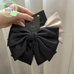 (BBQ4)Elegant Bow Ribbon Hair Clip Fashion Simple Solid Satin Spring Clip Hair Pin Retro Headband With Clip Girl Hair Accessory
