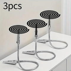 3pcs Stainless Steel Portable Vertical Mosquito Coil Holder Stand | Adjustable Dual Alligator Clips,