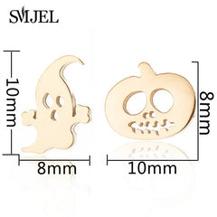 Punk Halloween Earring Black Stainless Steel Ghost Pirate Skull Stud Earrings Women Me close-up view