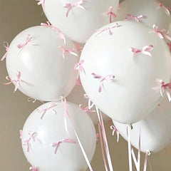 Bow Balloons Set White Balloon Mini Pink Ribbon Bows Girls Birthday Party