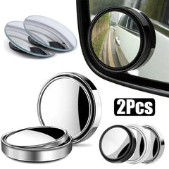 2Pcs Round Convex Blind Spot Mirror Wide-Angle Glass Rearview Mirror