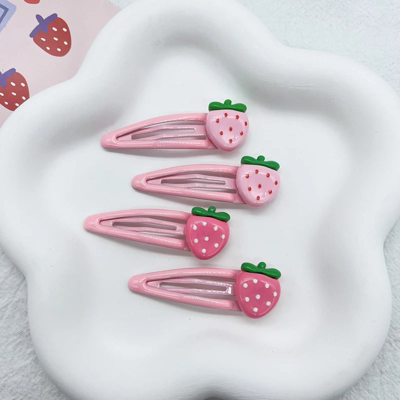 2 Pcs Cute Sweet Strawberry Hairpin Lovely Pink Hair Clips Girls Bangs Clips BB Snap Clip Hair Acces