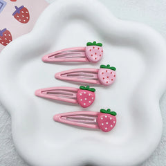 2 Pcs Cute Sweet Strawberry Hairpin Lovely Pink Hair Clips Girls Bangs Clips BB Snap Clip Hair Acces