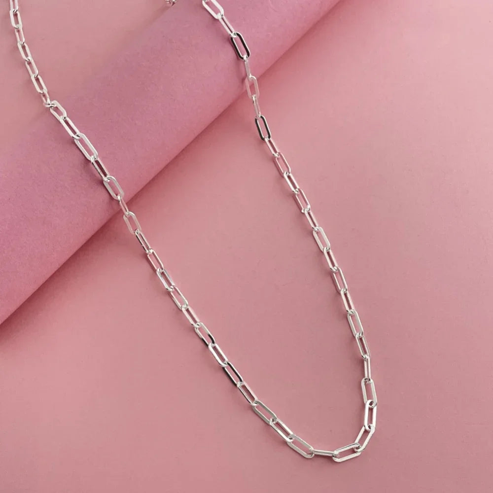 45-60cm Wholesale 925 Sterling Silver 3mm Wide Paper Clip Necklace for Boys Girls Women Fine Jewelry