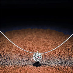 1ct Moissanite Diamond S925 Sterling Silver Invisible Transparent Fishing Line Clavicle Chain Neckla