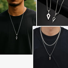 Stainless Steel Four-pointed Star Pendant Necklace | Geometric Collar Jewelry for Men detail view