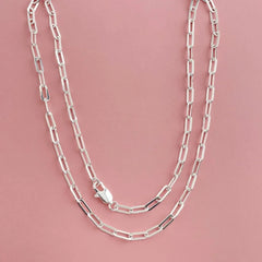45-60cm Wholesale 925 Sterling Silver 3mm Wide Paper Clip Necklace for Boys Girls Wome close-up view