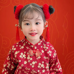 2PCS New Tassel Big Red Chinese-style Hair Accessories Cute Children’s Day And New Ye alternate view