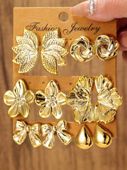 12pcs Fashionable Lightweight CCB Smooth Flower, Bow, Heart Shaped Earring Set, Suitable For Daily L