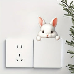 Cute Rabbit Light Switch Phone Wall Stickers | DIY Cartoon Animal PVC Decals close-up view
