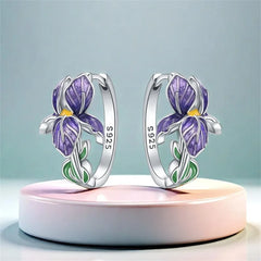 925 Sterling Silver Flower and Plant Series Purple Iris Earrings Exquisite Wedding Party Gifts for L