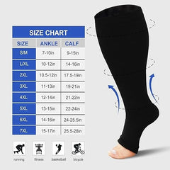 1 Pair Plus Size Compression Socks Women Wide Calf Open Toe Graduated Medical Support Stockings Toeless Flight Pressure Socks