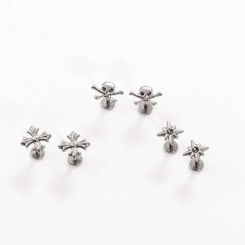 G23 Titanium Cross Lip Piercing 16G Gothic Skull Labret Tragus Helix Cartilage Nose Jewelry Body Pie