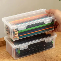 Plastic Pencil Box School Office Storage Organizer for Pens Markers Erasers close-up view
