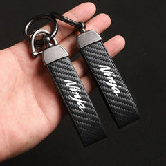Kawasaki Carbon Fiber Keychain | Microfiber Leather Key Ring for Z400 Z900 Z800 Z750 Z close-up view