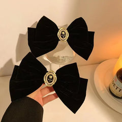 French Beautiful Barrette for Woman Black Elegant Velvet Ribbon Bowknot Party Hairpins Hair Accessories