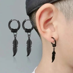 2pc Korean Fashion Punk Rock Cross Feather Stud Earrings for Women And Men High Quality Stainless Steel Hip Hop Ear Jewelry
