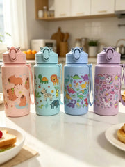 1 Piece 500ml (19 fl oz) Cartoon Printed Straw Cup, Summer Plastic Water Bottle, BPA Free, Portable