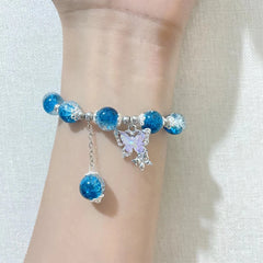 Crystal Butterfly Pendant Bracelet | Colorful Glass Bead Jewelry for Women close-up view