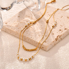 Trend Elegant Imitation Pearl Bead Double Layer Stacking Necklace for Women Stainless St detail view