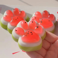 Watermelon Cat Paw Squishy Toy | Cute Summer Stress Reliever close-up view