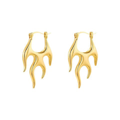 Gothic Punk Gold Flame Hoop Earrings for Women | Exaggerated Geometric Piercing Jewelr close-up view