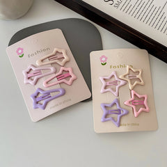 Cute Kids Hair Clips Set 4pcs Colorful Star And Heart Bang Holders Hairpin Non Slip Alligator Casual