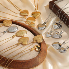 Delicate Floral Oval Heart Locket Pendant Necklaces for Women,Stainless Steel Photo Fram detail view
