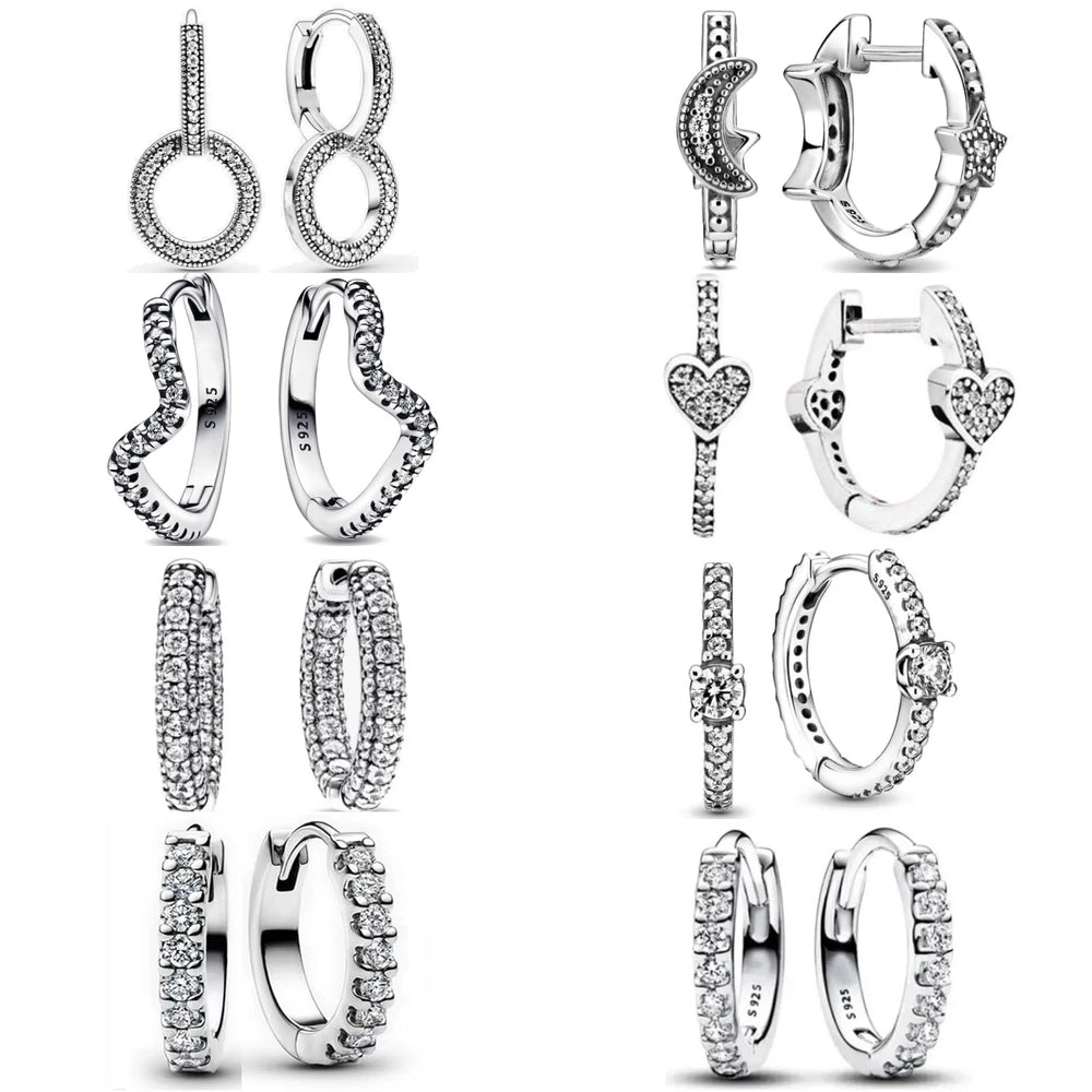Hot Sell New 925 Silver hoop Moon Star Earrings White Stone Love Pendant DIY Jewelry For Women