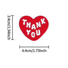 Red Heart Thank You Sticker Set | 30 White Thank You Gift Wrapping Stickers for DIY Ba close-up view