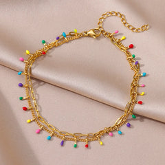 Colorful Boho Drops Anklets For Women Gold Color Stainless Steel Geometric Anklet Luxury detail view