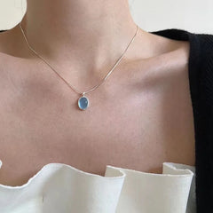 Oval Aquamarine Pendant Necklace | Snake Chain Jewelry for Women