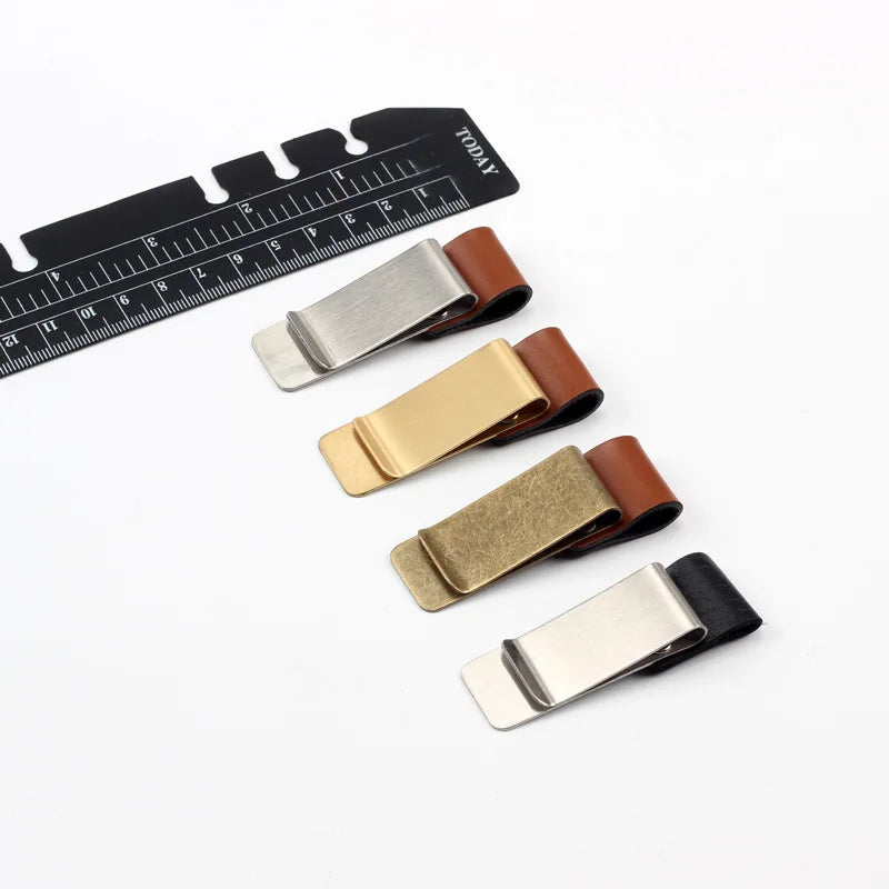 Handmade Leather Brass Stainless Steel Pen Holder Clip Journal Notebook Paper Folder Writing Office