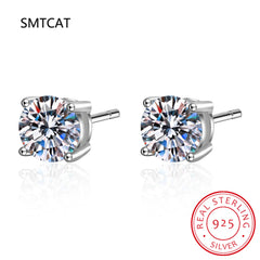 Real Moissanite Stud Earrings 14K White Gold Plated Sterling Silver 4 Prong Diamond Earr detail view