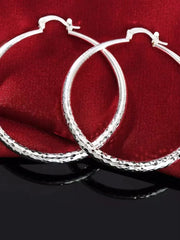 Charms fine 925 Sterling Silver 5CM circle hoop Earrings for Women fashion Pretty wedd close-up view