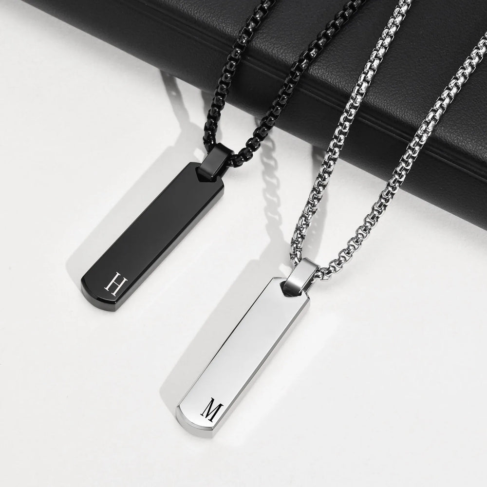 Custom Initials Bar Necklace for Men | Stainless Steel A-Z Pendant