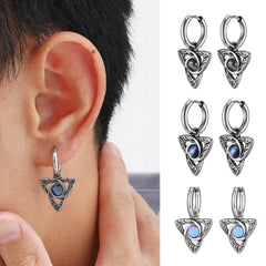 Geometric Triangle Earrings for Men Boys,Viking Natural Stone Inlaid Huggies Hoop Ear alternate view