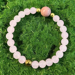 Natural Stone Pink Quartz With Rhodonite Bead Bracelet Women Simple Design Handmade St close-up view