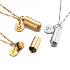 Cremation Jewelry Urn Necklace with Initial Letter Charm | Stainless Steel Memorial Pendant for Ashe